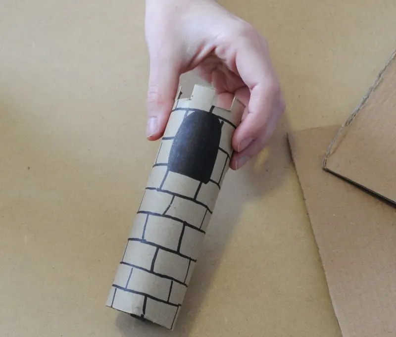 Cut out rectangles on one end of each pillar