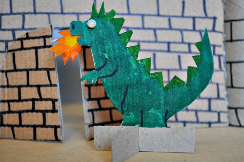 Fire breathing dragon puppet craft with paper