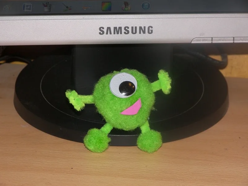 Michaela's monster resting on a compyter base