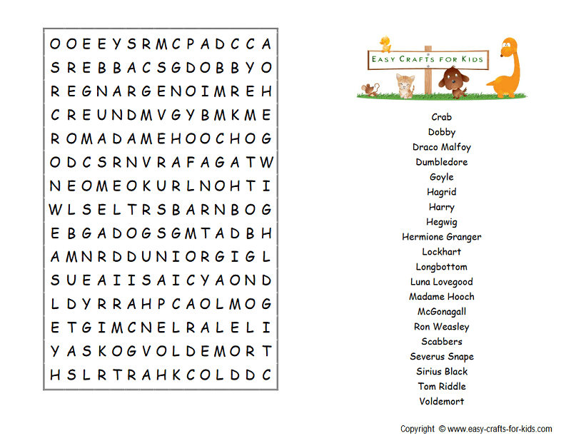 Harry Potter characteres word search