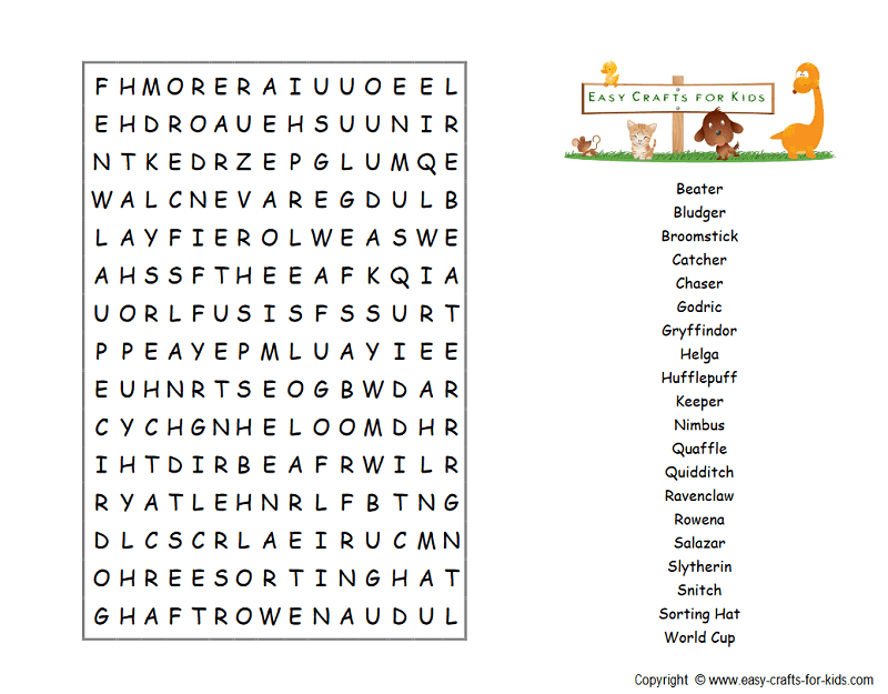 Harry Potter houses word search