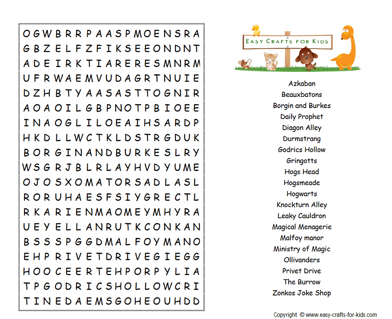 free harry potter word search puzzles