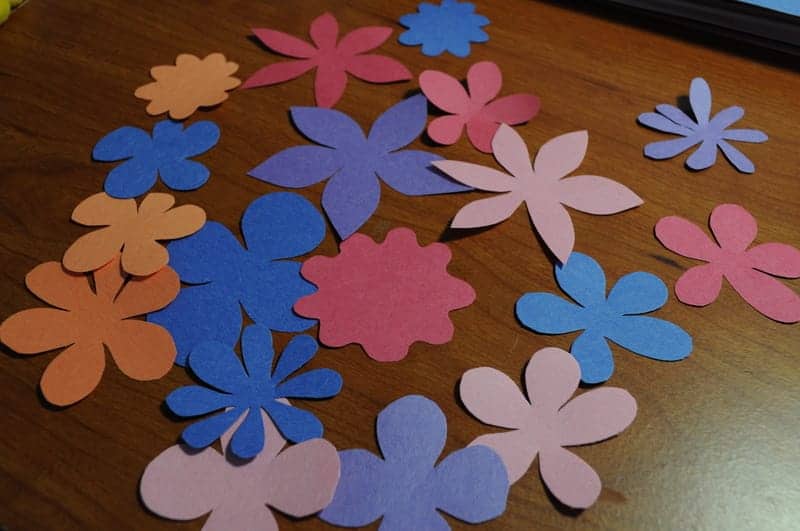Flowers cut out of colored paper