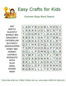 Summer bugs word search