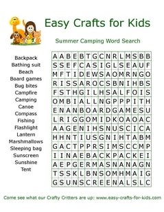 Summer camping word search