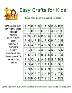 Summer clothing word search