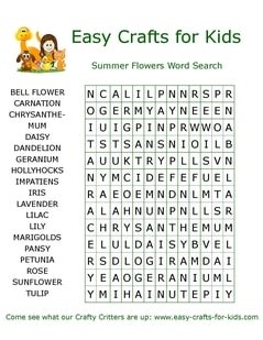 Summer flowers word search