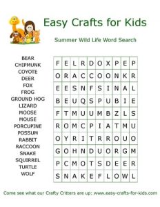 Summer wildlife word search