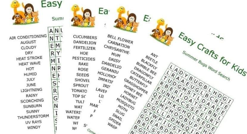 Summer word search puzzles