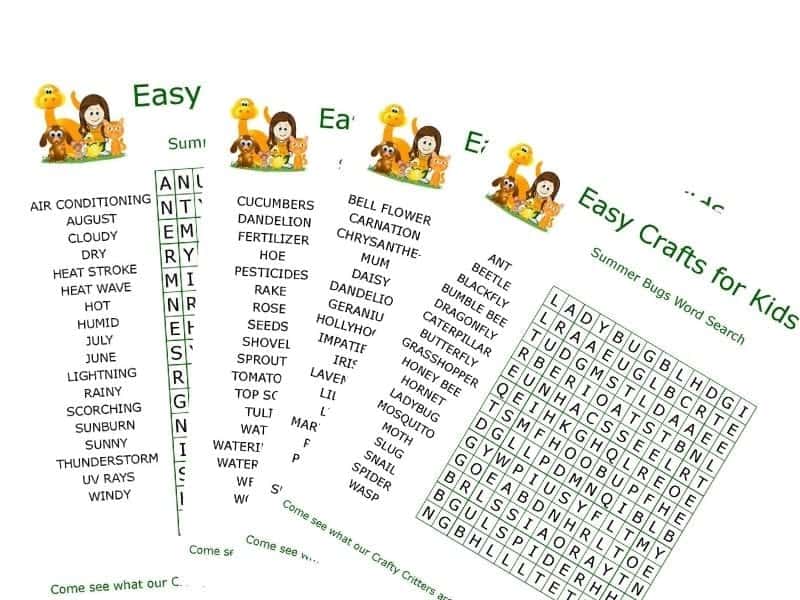 Summer word search puzzles