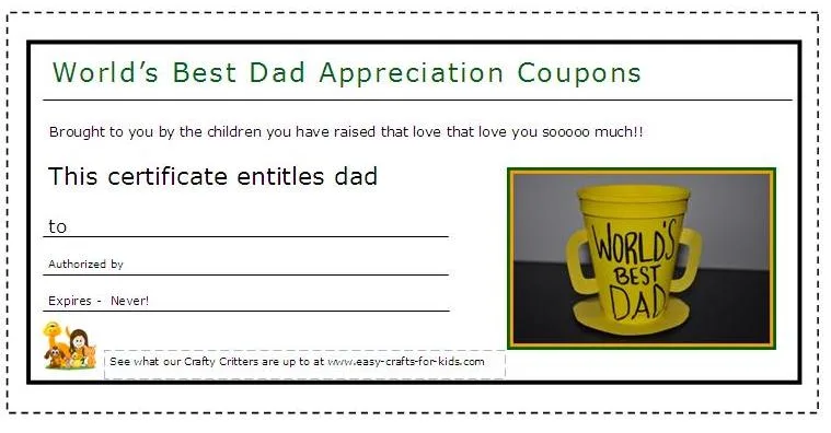 Appreciation coupons for dad on his special day