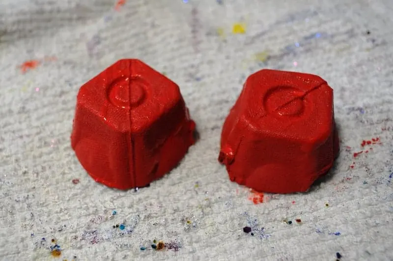 Paint egg carton pieces red
