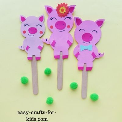 Pig Puppet Craft With Paper and Popsicle Sticks