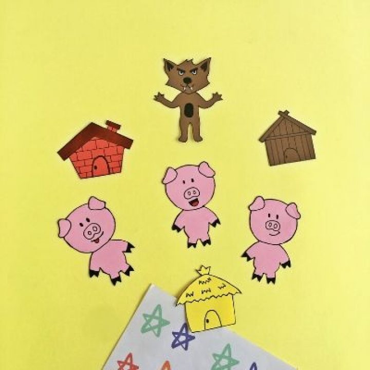 3 Little Pigs Story Stick Puppets 3 Pigs Wolf Straw House Brick House Wood House 