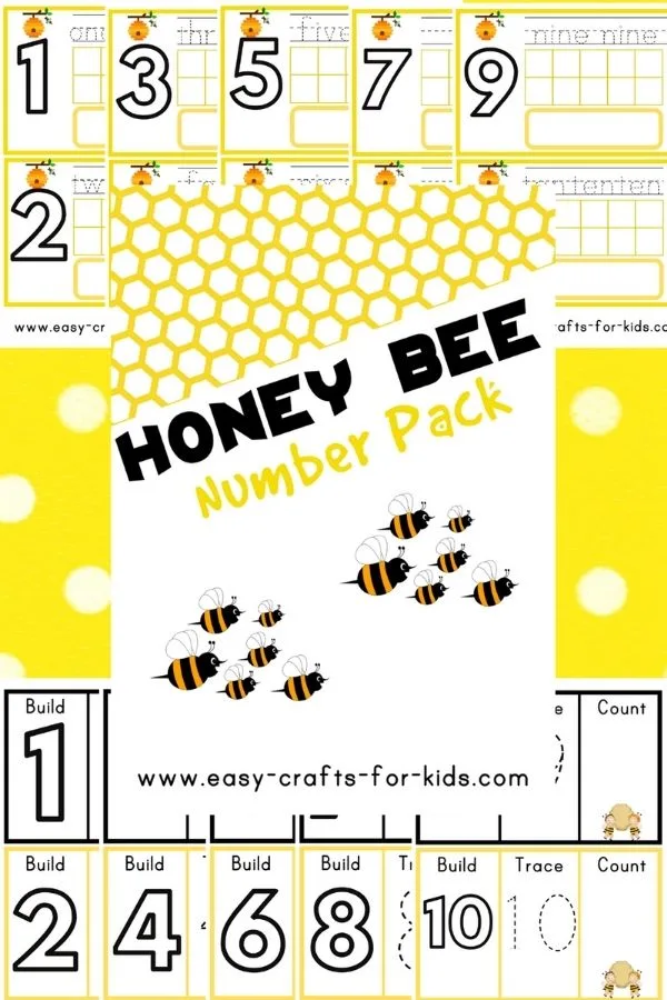 Honey Bee Numbers 1-10 Worksheets for Preschool