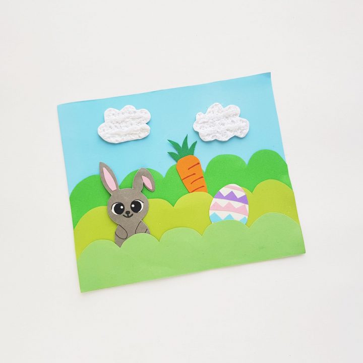 Easter scene craft with bunny, carrots and egg