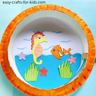 Fish and Seahorse Paper Plate Craft with Rolling Wave