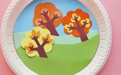 fall tree craft with paper plate