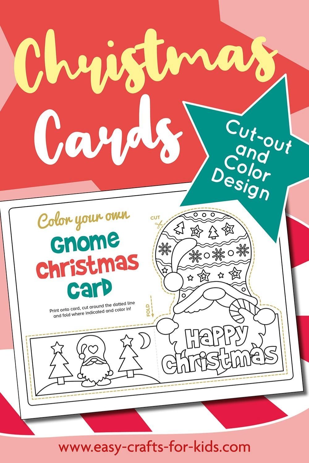 gnome free printable Christmas cards to color