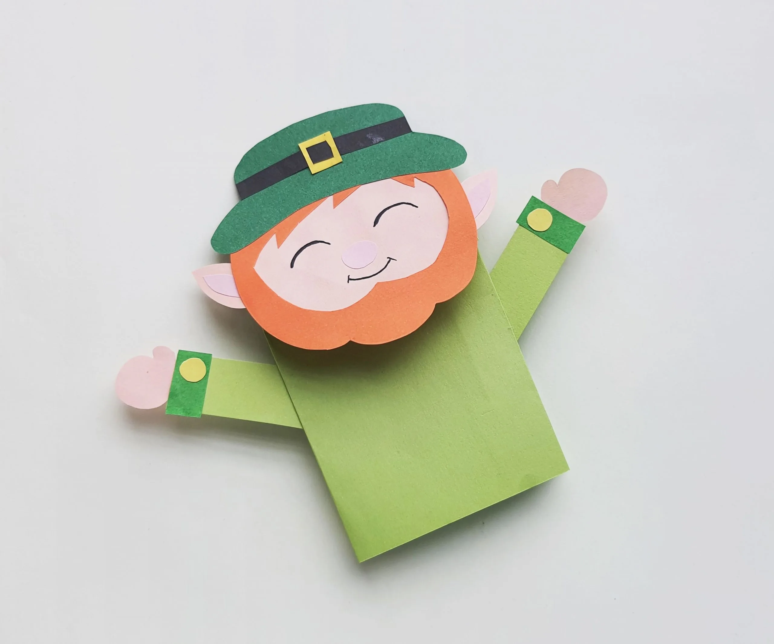 how to make a paper bag leprechaun puppet