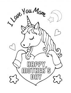 Mother's Day unicorn coloring page free