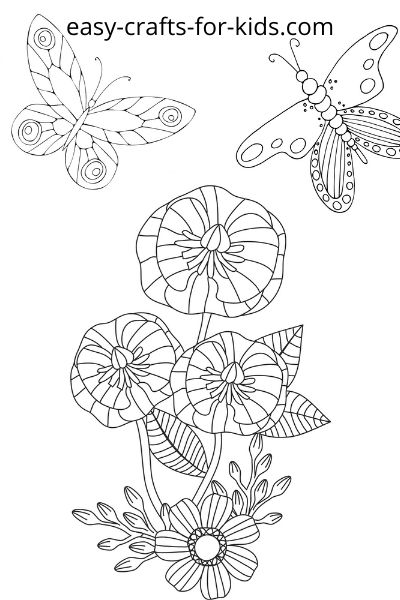 butterflies and flowers coloring page
