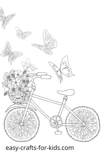butterfly and bicycle coloring page