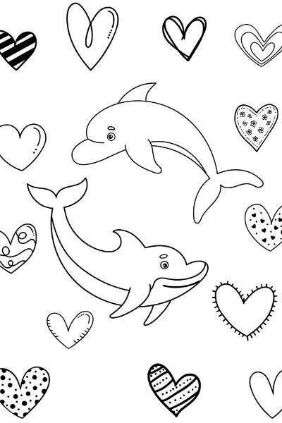 dolphin hearts coloring page