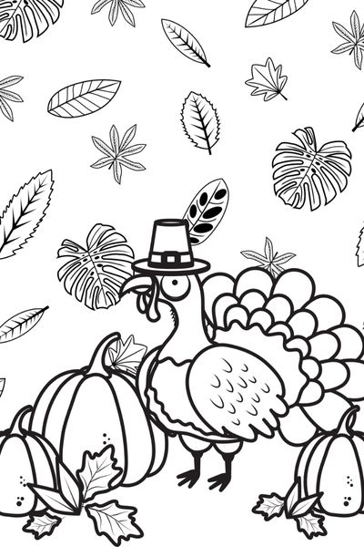 Fall coloring page with turkey