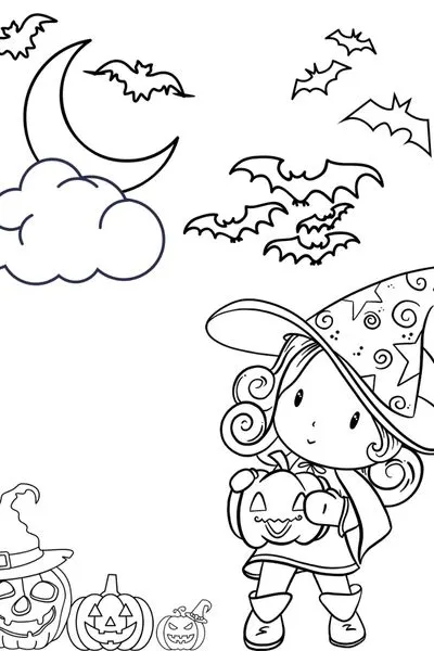 pumpkin and Halloween witch coloring sheet