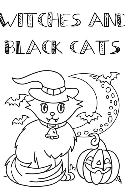 witch and black cat coloring sheet