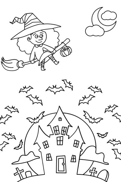haunted house witch coloring page