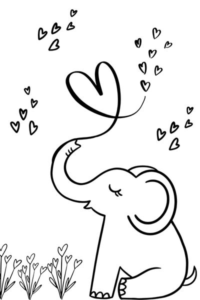 Heart Elephant Coloring Page
