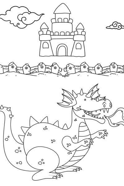 easy dragon colouring page