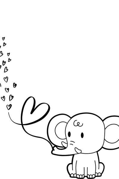 elephant heart Valentine coloring page